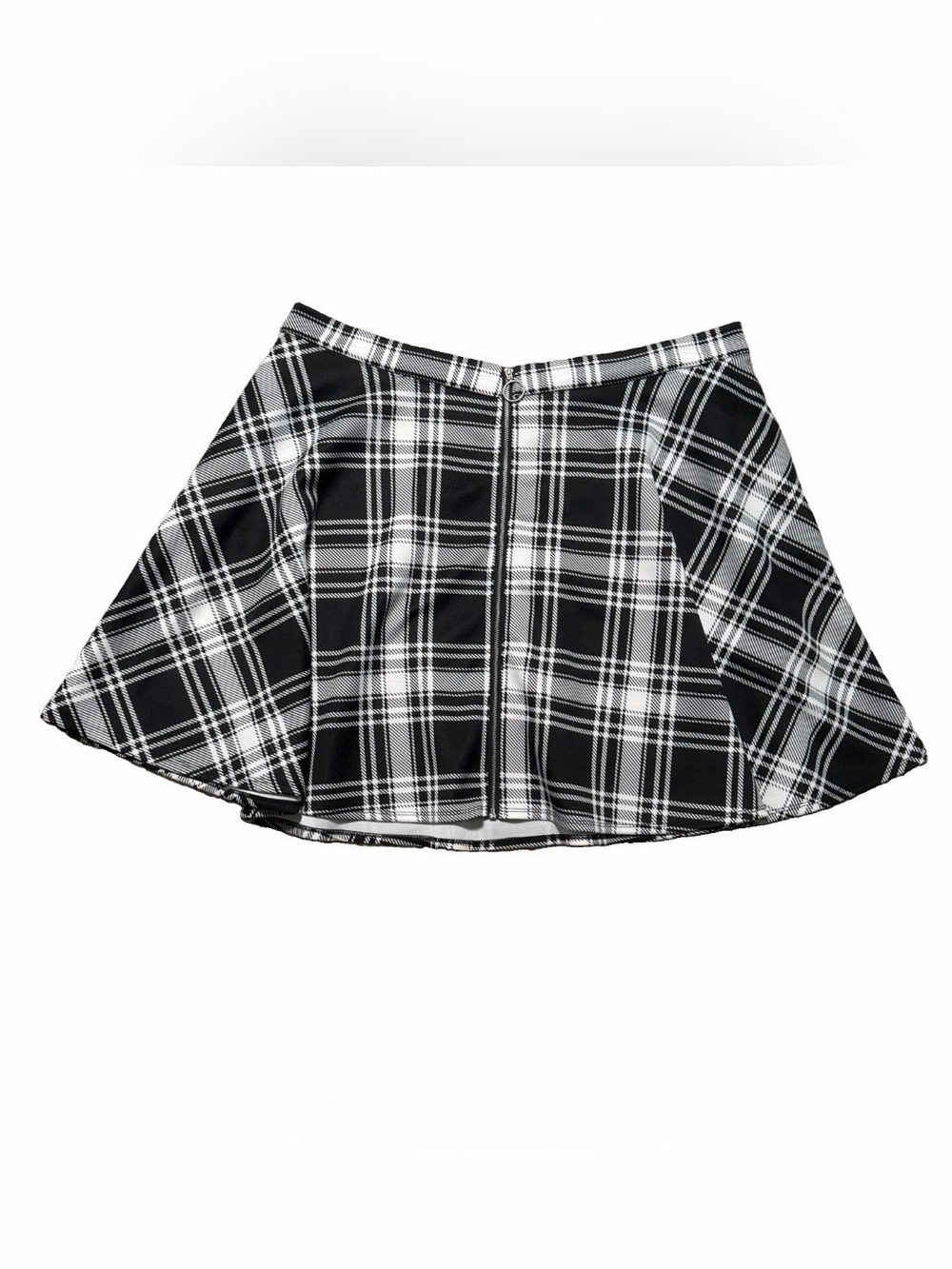 Hot Topic Plaid Skater Skirt Women’s 3X Black White Front Zip Polyester Spandex